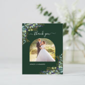 Carte de remerciements de mariage photo vert émera (Debout devant)