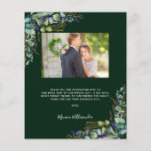 Carte de remerciements de mariage photo vert émera (Dos)