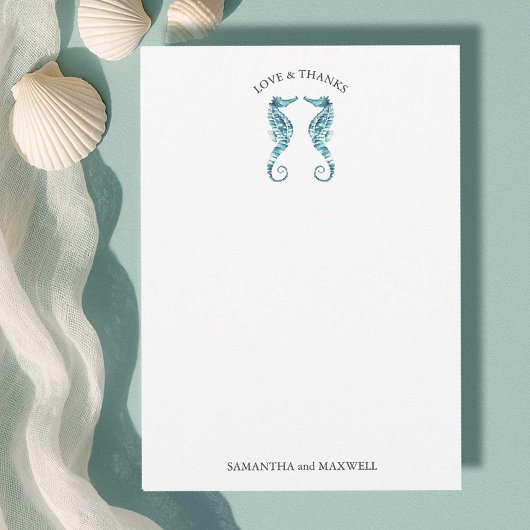 Carte de remerciements de mariage plage Seahorses
