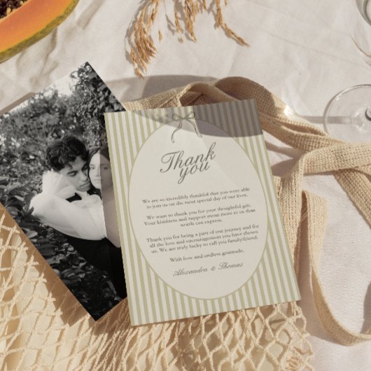 Carte de remerciements de Mariage vert en bande lu