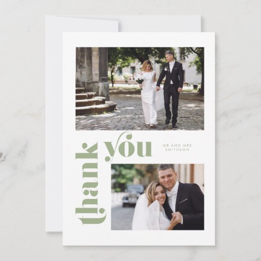 Carte de remerciements de Mariage vert rétro (Devant)