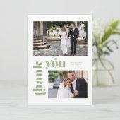 Carte de remerciements de Mariage vert rétro (Debout devant)