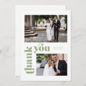 Carte de remerciements de Mariage vert rétro (Devant / Derrière)