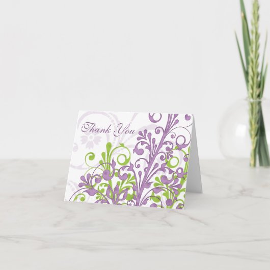 Carte de remerciements de Mariage vert violet blan (Devant)