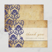 Carte de remerciements de Mariage Vintage Royal Bl (Devant / Derrière)