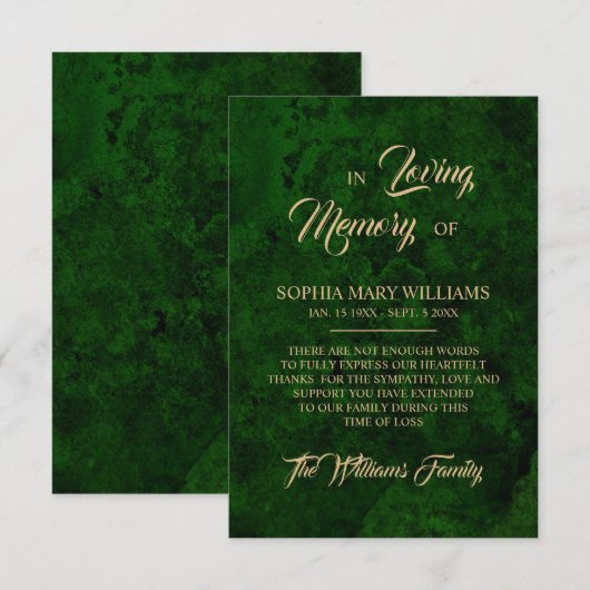 Carte de remerciements de mémoire de la signature  (Devant / Derrière)