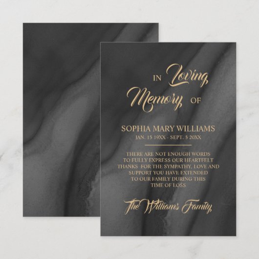 Carte de remerciements de mémoire de la sympathie (Devant / Derrière)