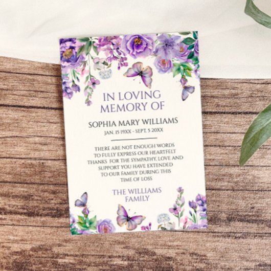 Carte de remerciements de mémoire Sympathy Flowers