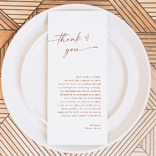 Carte de remerciements de menu mariage, note de re