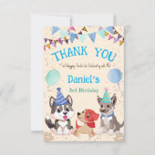 Carte De Remerciements De mignons chiots fête de chiots faisons la fête (Devant)