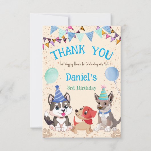 Carte De Remerciements De mignons chiots fête des chiots faisons la fête (Devant)