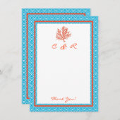 Carte de remerciements de monogramme de corail rou (Devant / Derrière)