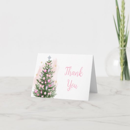 Carte de remerciements de Noël rose (Devant)