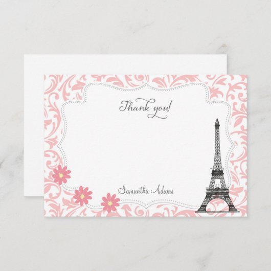 Carte de remerciements de Paris (rose) (Devant / Derrière)