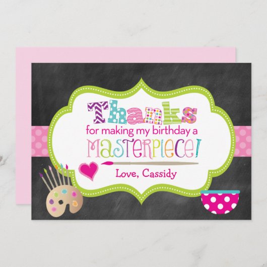 Carte de remerciements de partie d'art - message (Devant / Derrière)