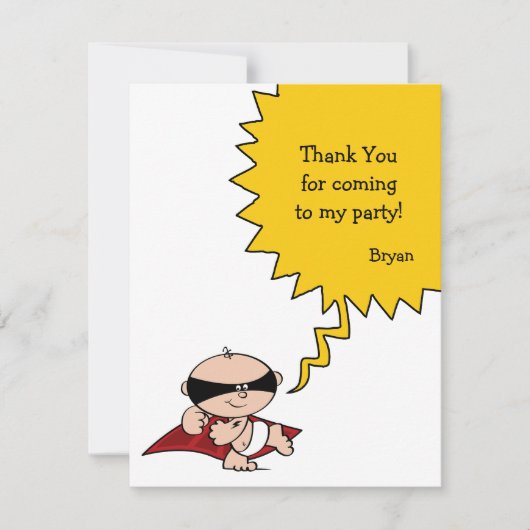 Carte de remerciements de partie de super héros (Devant)
