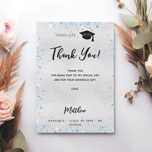 Carte de remerciements de parties scintillant bleu