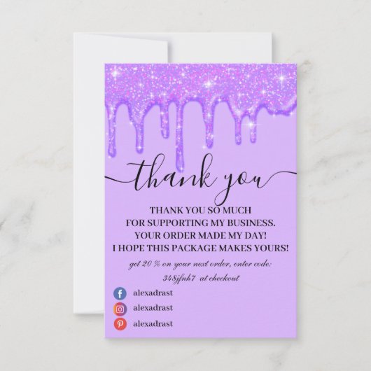 Carte de remerciements de Parties scintillant pour (Devant)