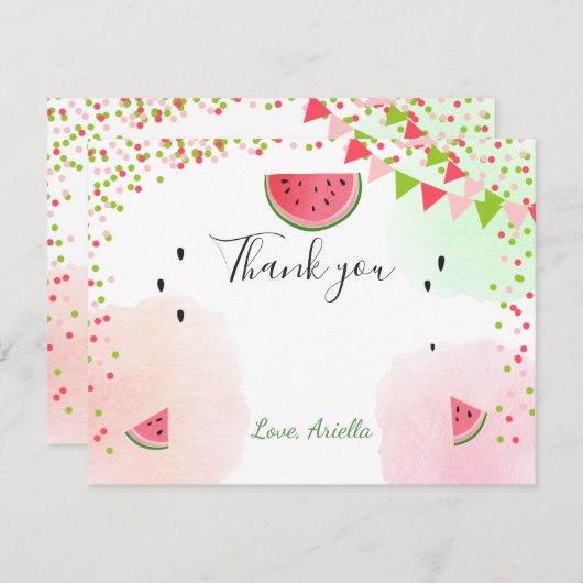 Carte de remerciements de pastèque Un dans un melo (Devant / Derrière)