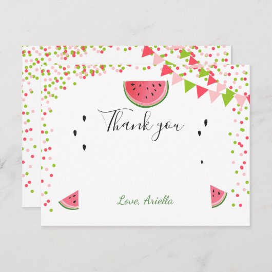 Carte de remerciements de pastèque Un dans un melo (Devant / Derrière)