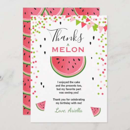 Carte de remerciements de pastèque Un dans un melo (Devant / Derrière)