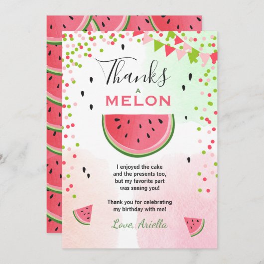 Carte de remerciements de pastèque Un dans un melo (Devant / Derrière)