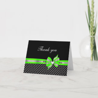Carte de remerciements de point de Polka vert noir