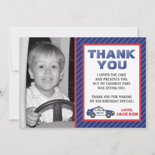 Carte de remerciements de police - fête (Devant)