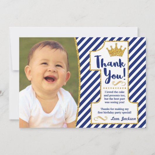 Carte de remerciements de prince First Birthday (Devant)