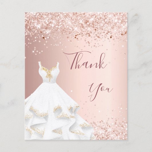 carte de remerciements de robe blanche or rose (Devant)