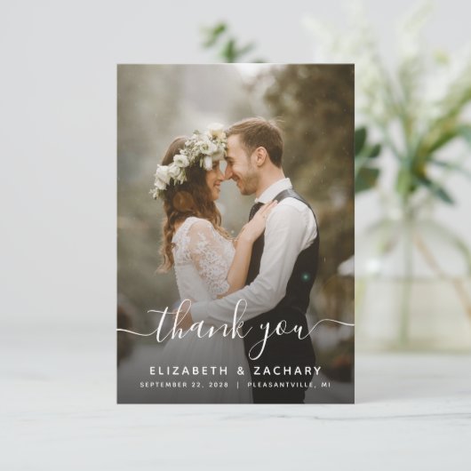 carte de remerciements de script blanc Mariage 2 p (Debout devant)