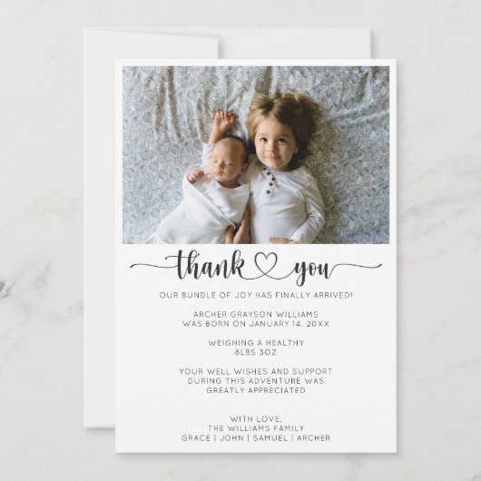 Carte de remerciements de script de coeur (Dos)