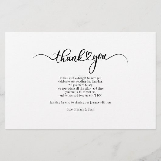 Carte de remerciements de script Mariage à la main (Dos)