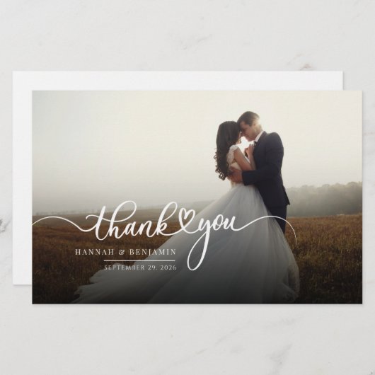 Carte de remerciements de script Mariage à la main (Devant / Derrière)