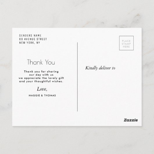 carte de remerciements de script moderne main uniq (Dos)