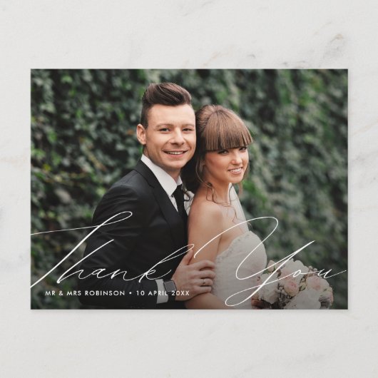 carte de remerciements de script moderne main uniq (Devant)