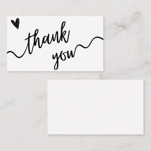 Carte de remerciements de script noir et blanc sim (Devant / Derrière)