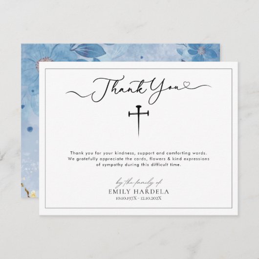 Carte de remerciements de script simple funéraire (Devant / Derrière)