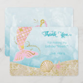 Carte de remerciements de sirène de rose et d'or (Devant / Derrière)