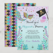 Carte de remerciements de sirène et de pirate (Devant / Derrière)