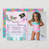 Carte de remerciements de sirène et de pirate (Devant / Derrière)