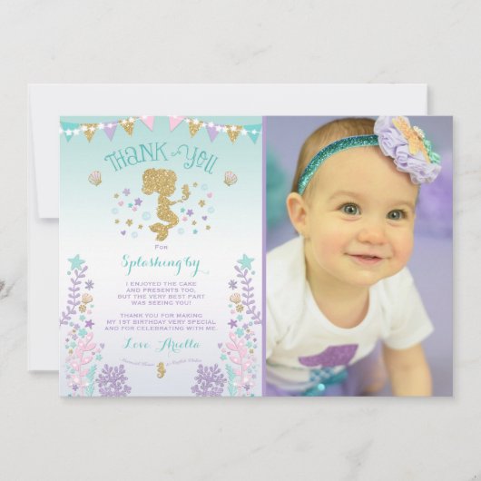 Carte de remerciements de sirène sous le Merci de (Devant)