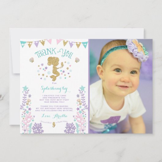 Carte de remerciements De Sirène Sous Le Merci De  (Devant)