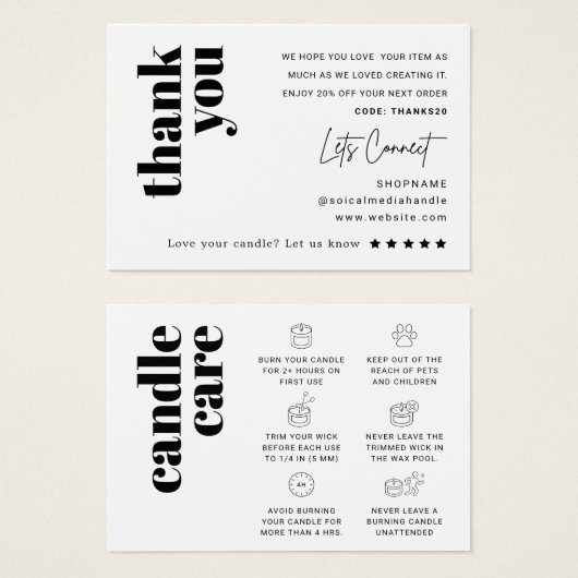 Carte de remerciements de soins aux bougies (Devant & derrière)