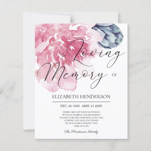 CARTE DE REMERCIEMENTS de sympathie BUDGET. Feuill (Devant)