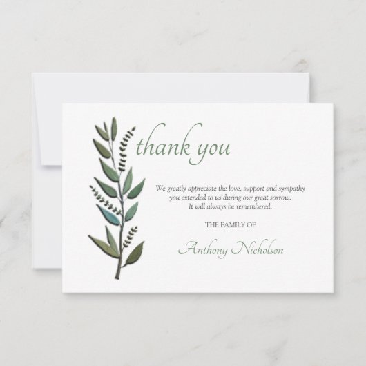 Carte de remerciements de Sympathie Feuille aquare (Devant)
