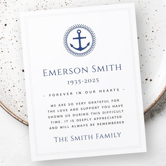 Carte de remerciements de sympathie funéraire de l