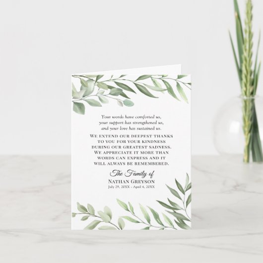 Carte de remerciements de sympathie funéraire vert (Devant)