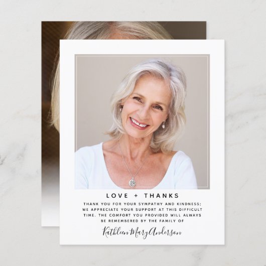 Carte de remerciements de sympathie photo minimali (Devant / Derrière)