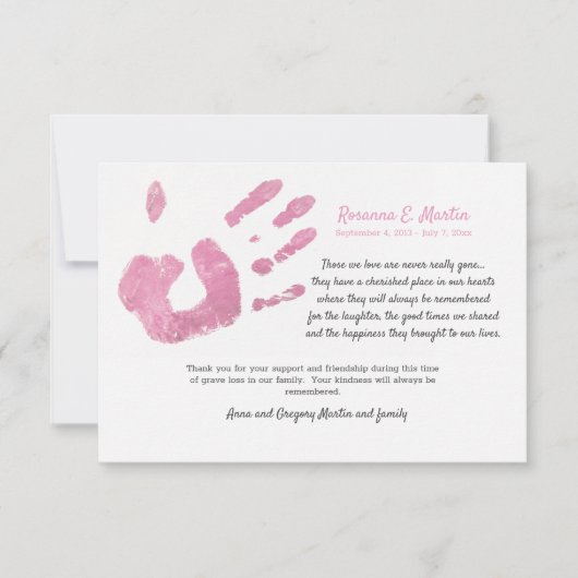 Carte de remerciements de Sympathie rose d'impress (Devant)